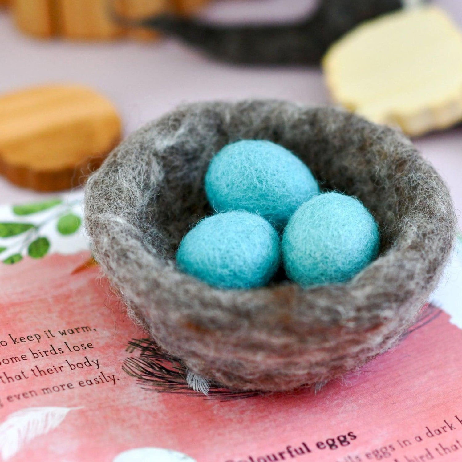 Felt Toy Nest With 3 Blue Robin Eggs