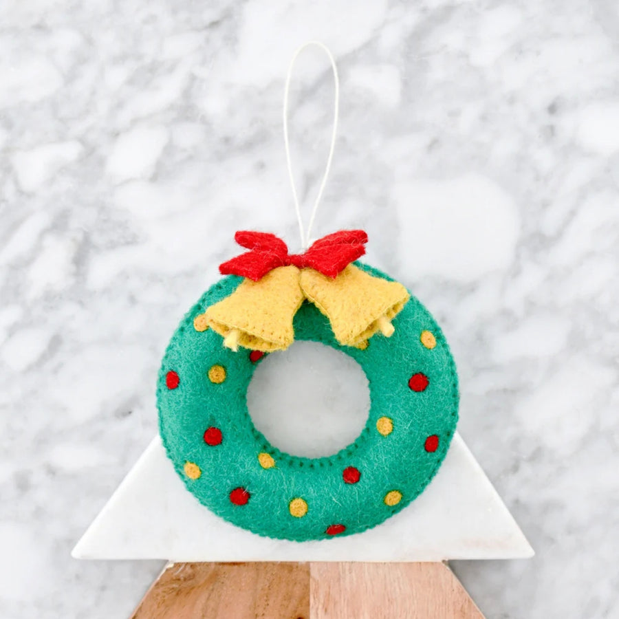 Felt Christmas Wreath with Bells Ornament