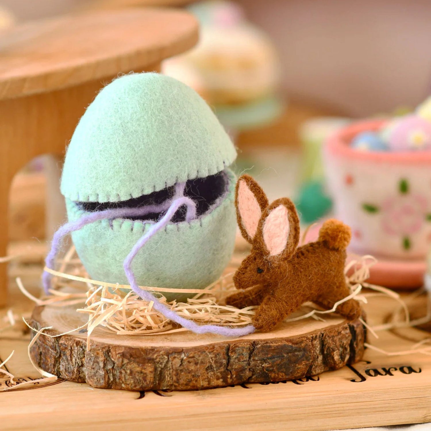 Felt Green Surprise Egg with Bunny