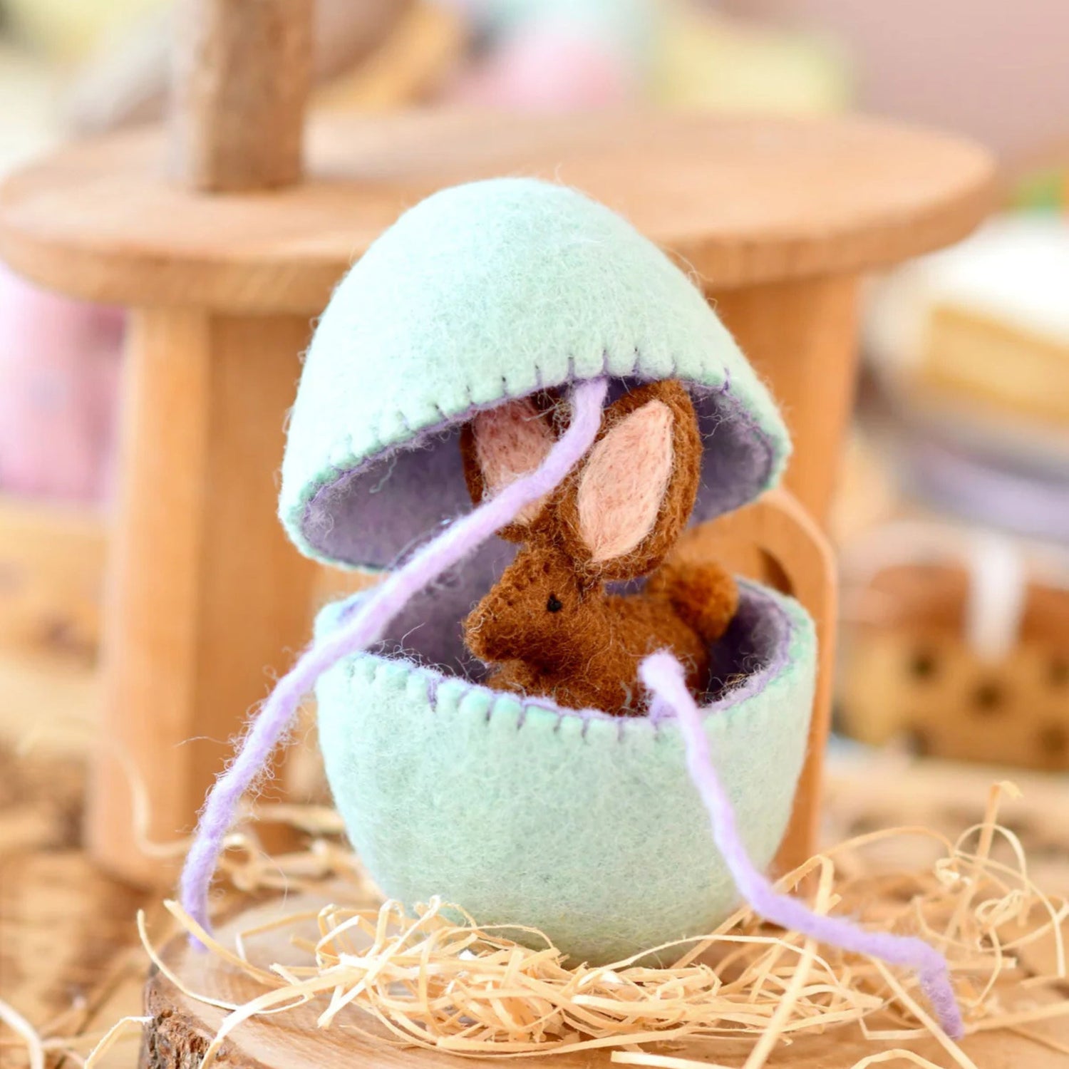 Felt Green Surprise Egg with Bunny