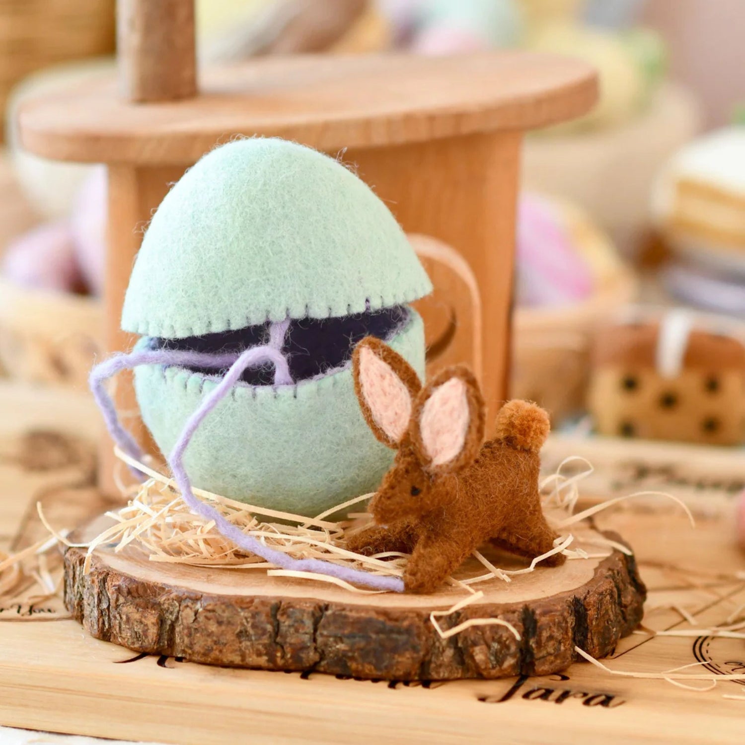 Felt Green Surprise Egg with Bunny
