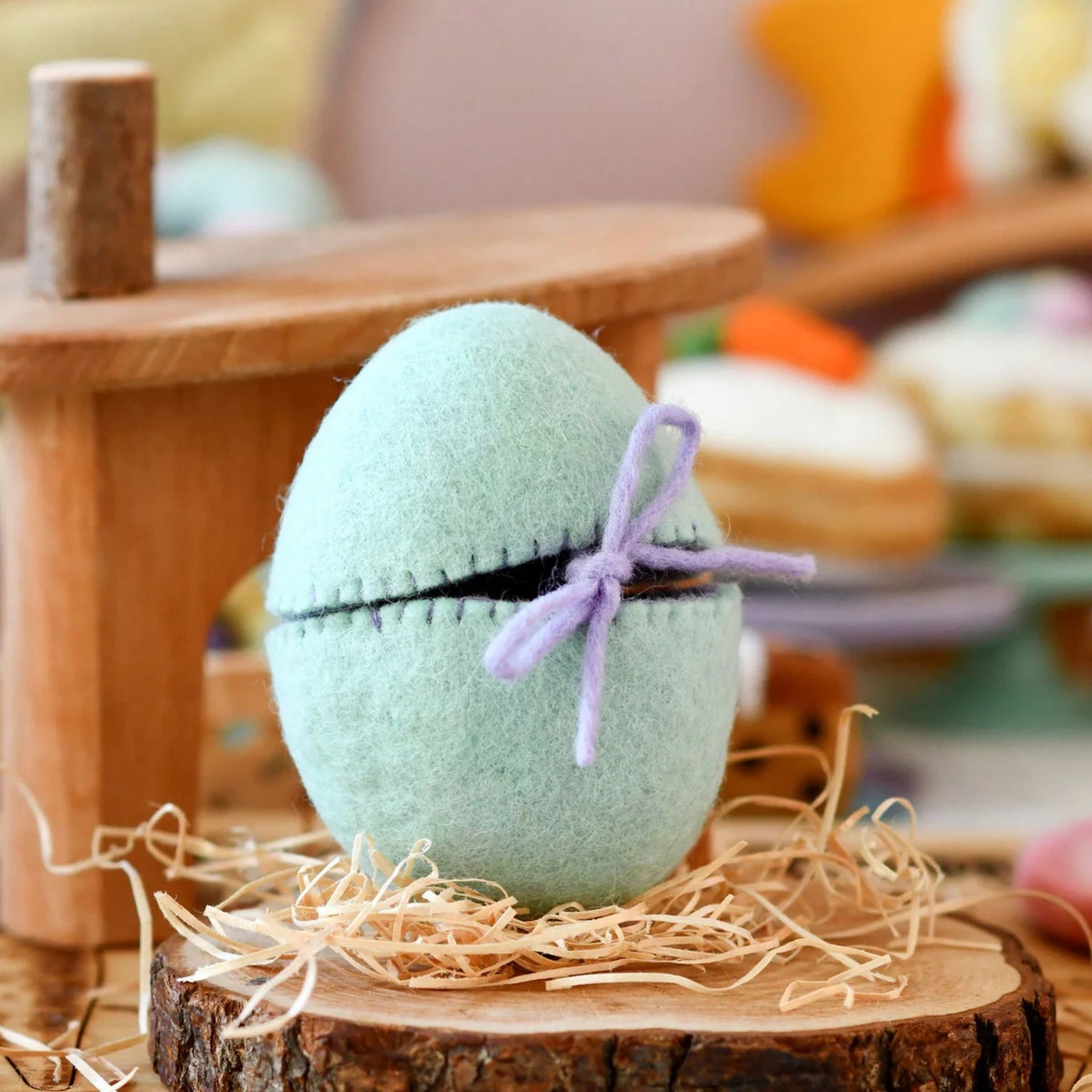 Felt Green Surprise Egg with Bunny