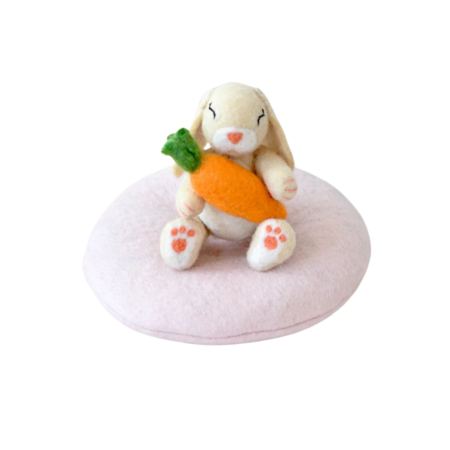 Felt Bunny Rabbit with Carrot on Cushion