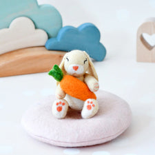 Felt Bunny Rabbit with Carrot on Cushion