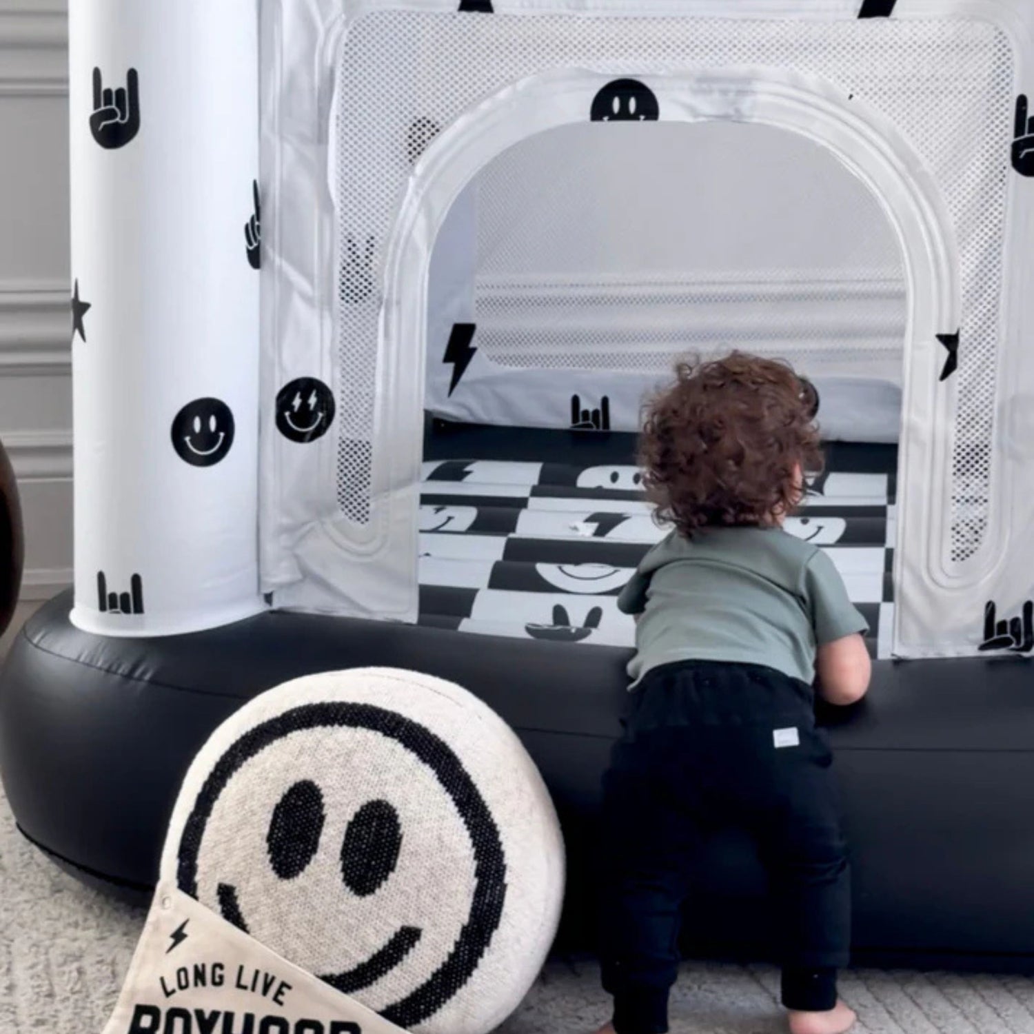 Magic Bounce House – Mini Cordless Indoor Bouncer (Monochrome Smiley)