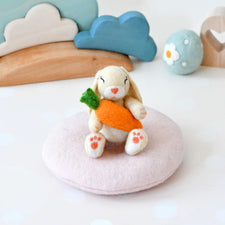 Felt Bunny Rabbit with Carrot on Cushion