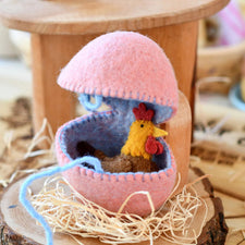 Felt Pink Surprise Egg with Hen