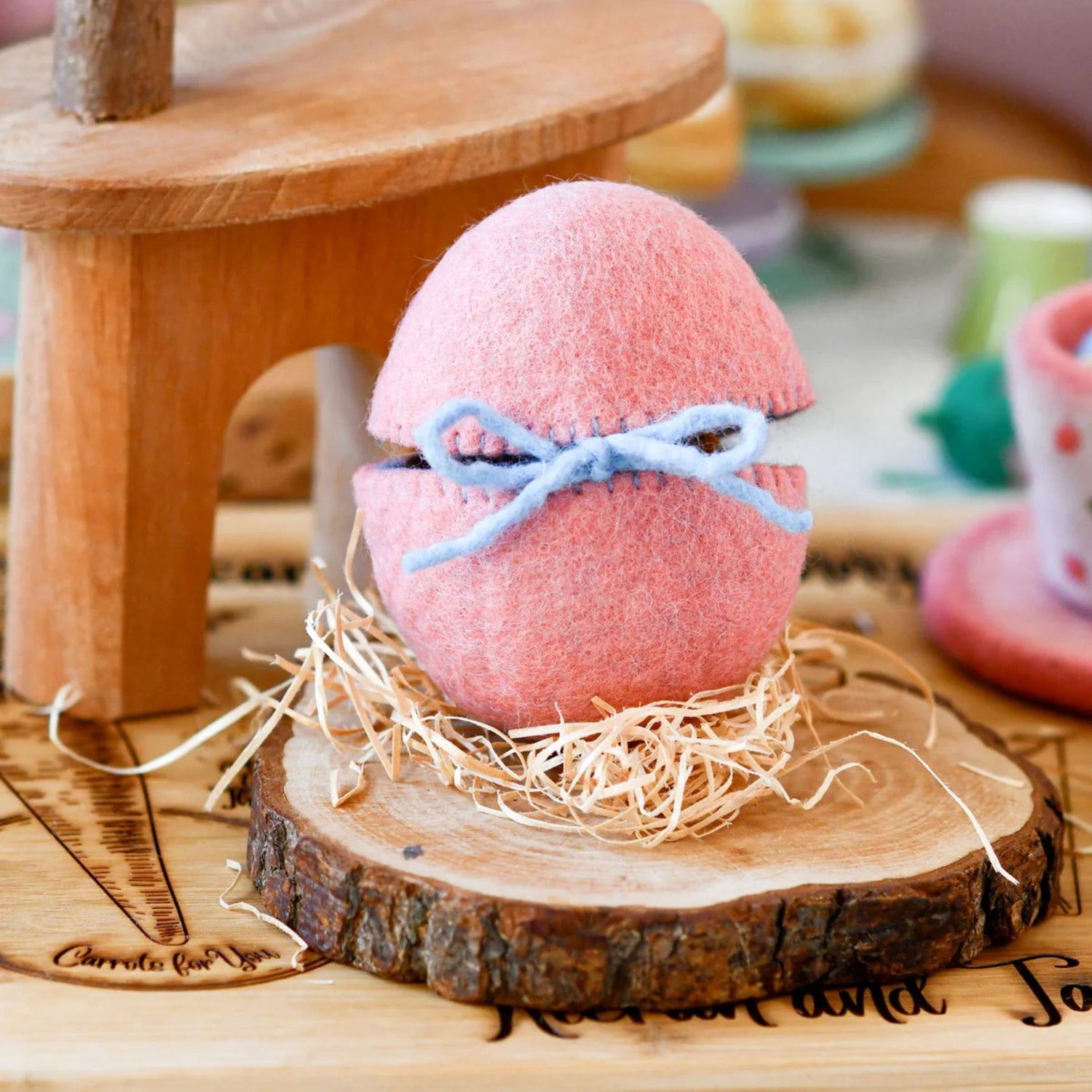 Felt Pink Surprise Egg with Hen