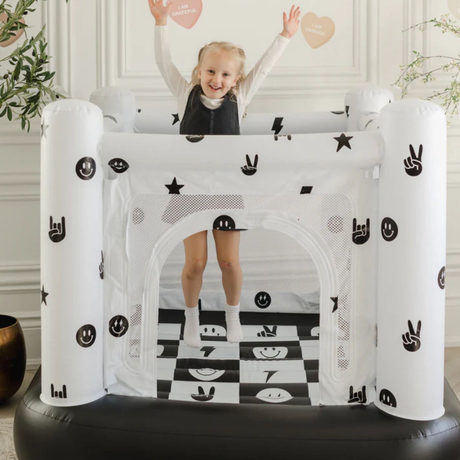 Magic Bounce House – Mini Cordless Indoor Bouncer (Monochrome Smiley)