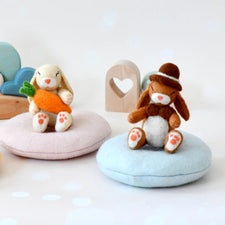 Felt Bunny Rabbit with Top Hat on Cushion
