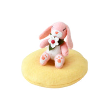 Felt Bunny Rabbit with Flower on Cushion