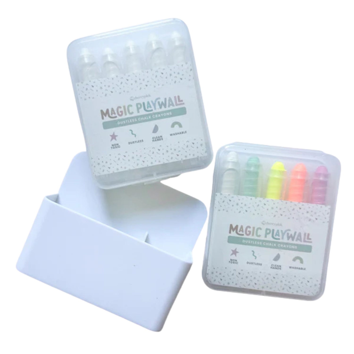 Dustless Chalk Crayons + Magnetic Holder Bundle for Magic Playwall (White)
