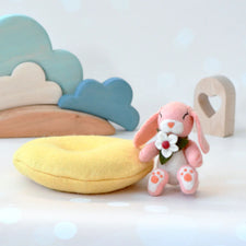 Felt Bunny Rabbit with Flower on Cushion