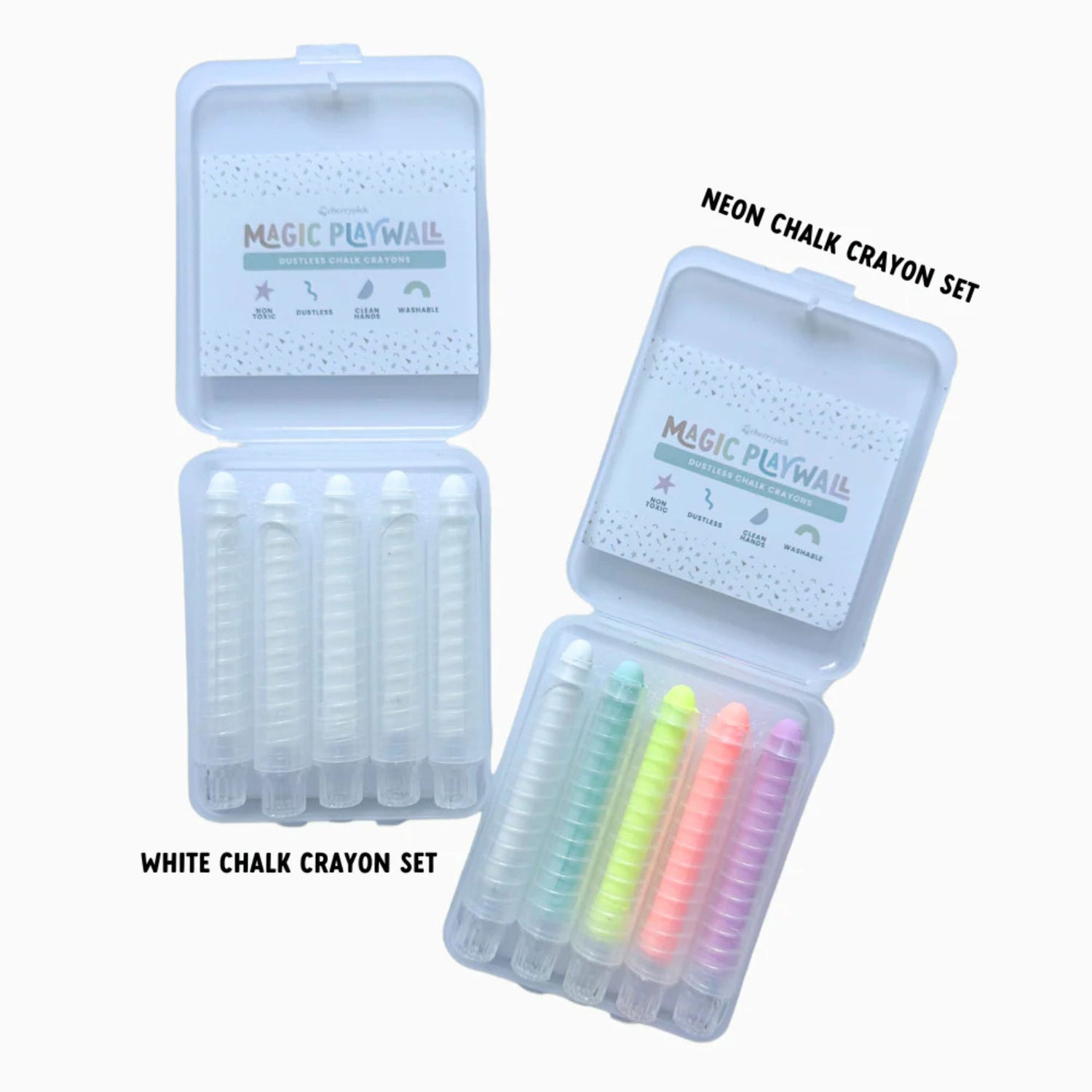 Dustless Chalk Crayons + Magnetic Holder Bundle for Magic Playwall (White)