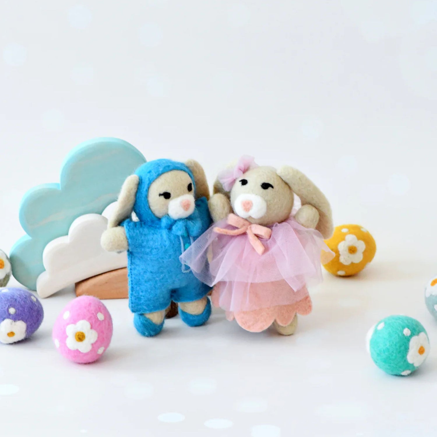 Felt Rabbit Doll with Blue Overalls
