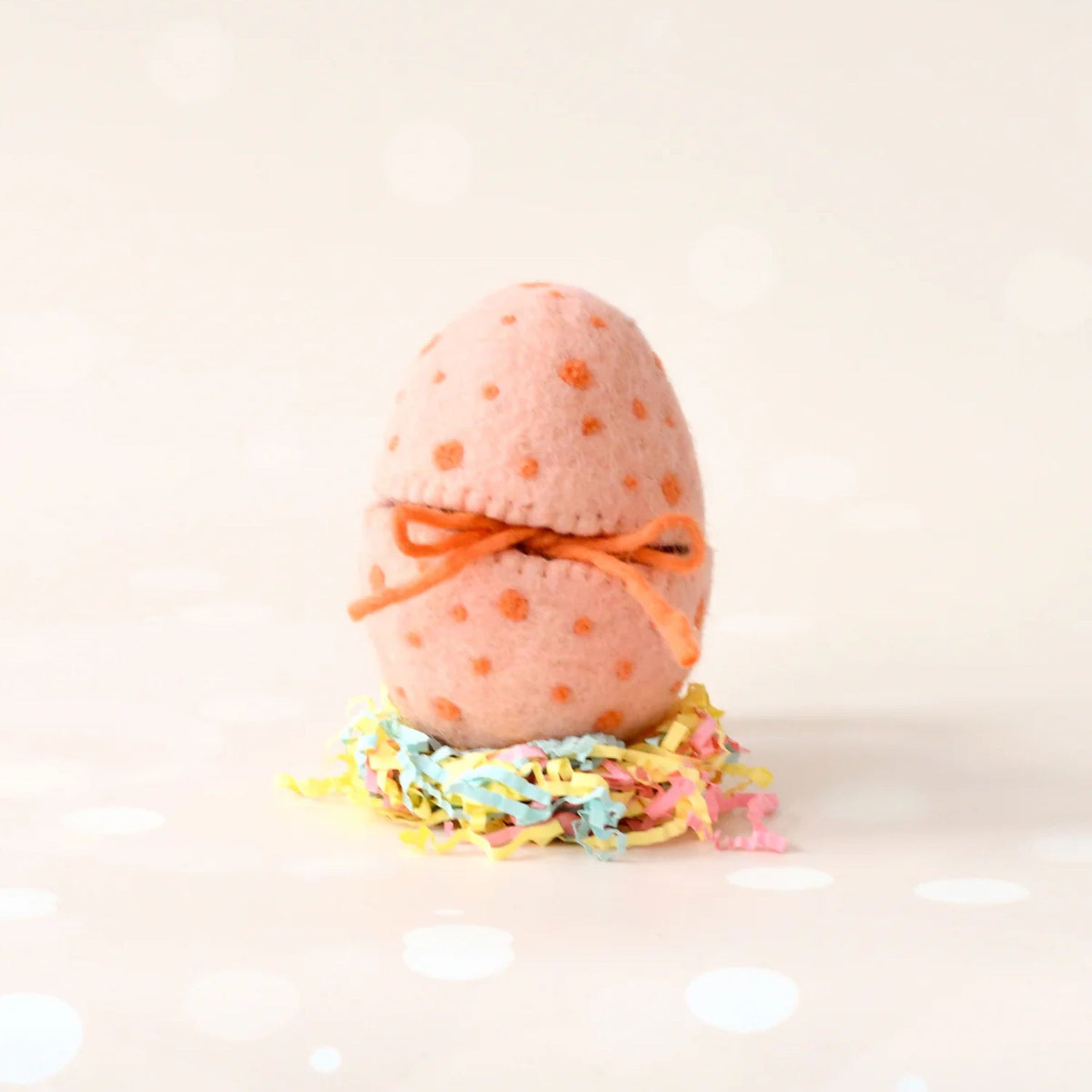 Felt Peach Surprise Egg with Dark Brown Highland Cow