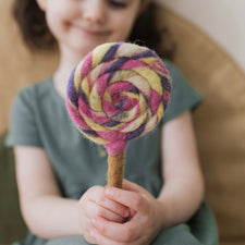 Felt Pink, Purple and Yellow Swirls Lollipop | Play Food