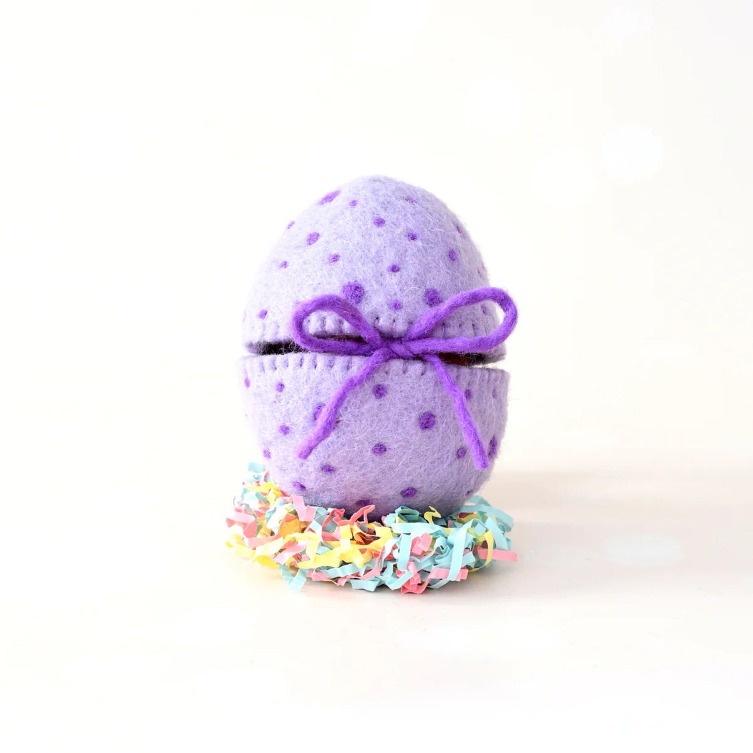 Felt Purple Surprise Egg with Light Brown Highland Cow