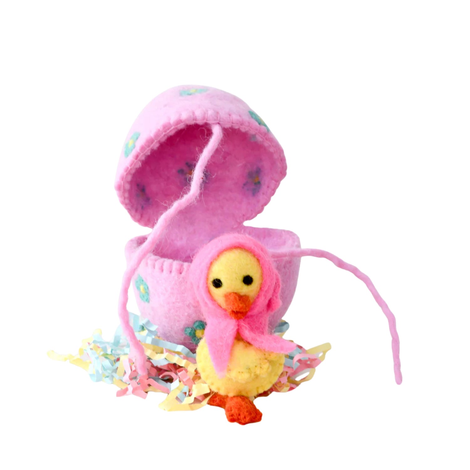 Felt Pink Surprise Egg with Yellow Duckling