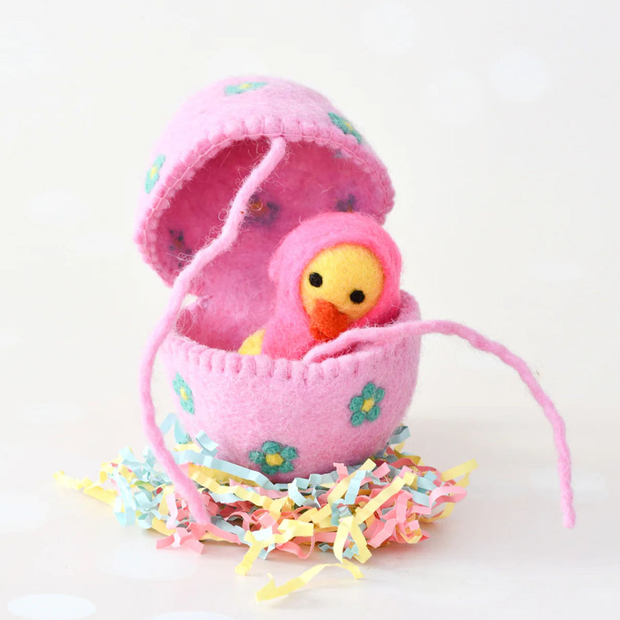 Felt Pink Surprise Egg with Yellow Duckling