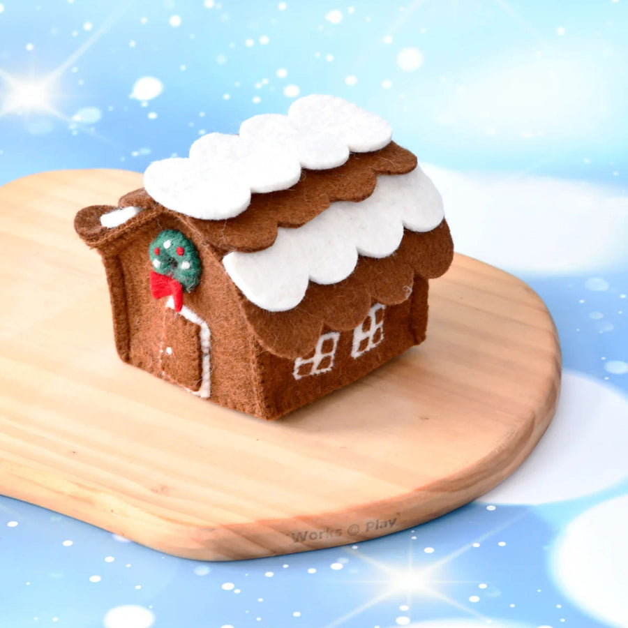 Felt Chocolate Gingerbread House with Green Christmas Wreath
