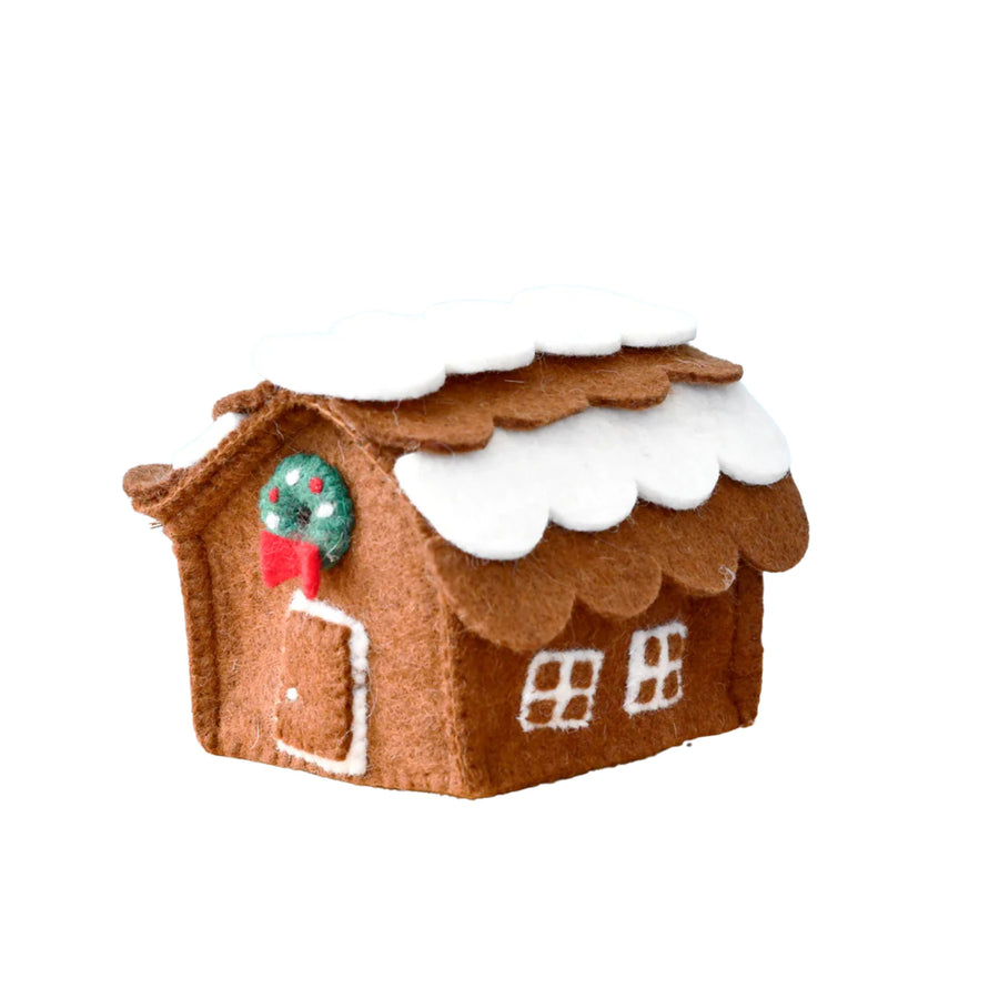 Felt Chocolate Gingerbread House with Green Christmas Wreath