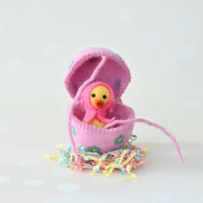 Felt Pink Surprise Egg with Yellow Duckling