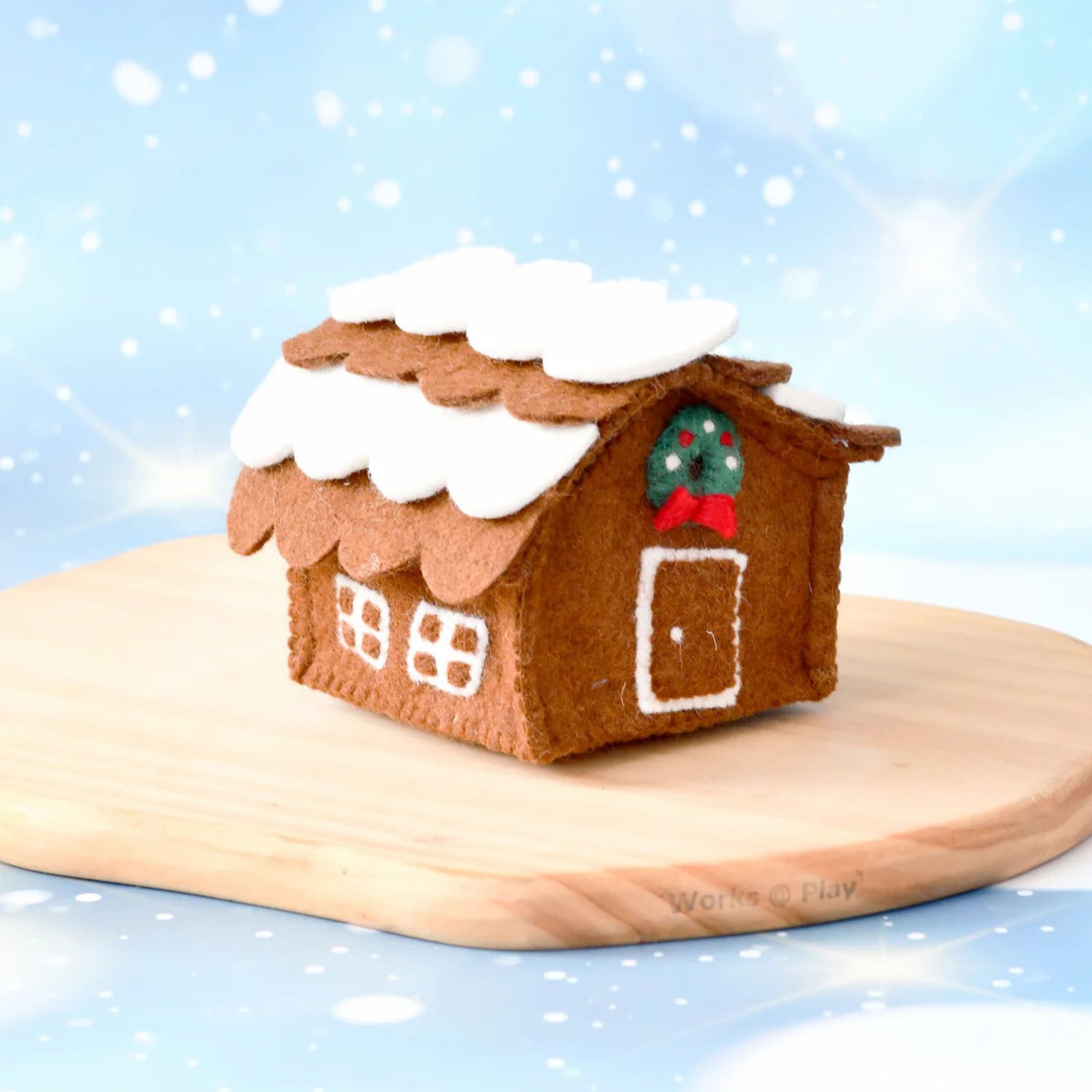 Felt Chocolate Gingerbread House with Green Christmas Wreath