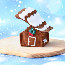 Felt Chocolate Gingerbread House with Green Christmas Wreath