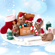 Felt Chocolate Gingerbread House with Green Christmas Wreath