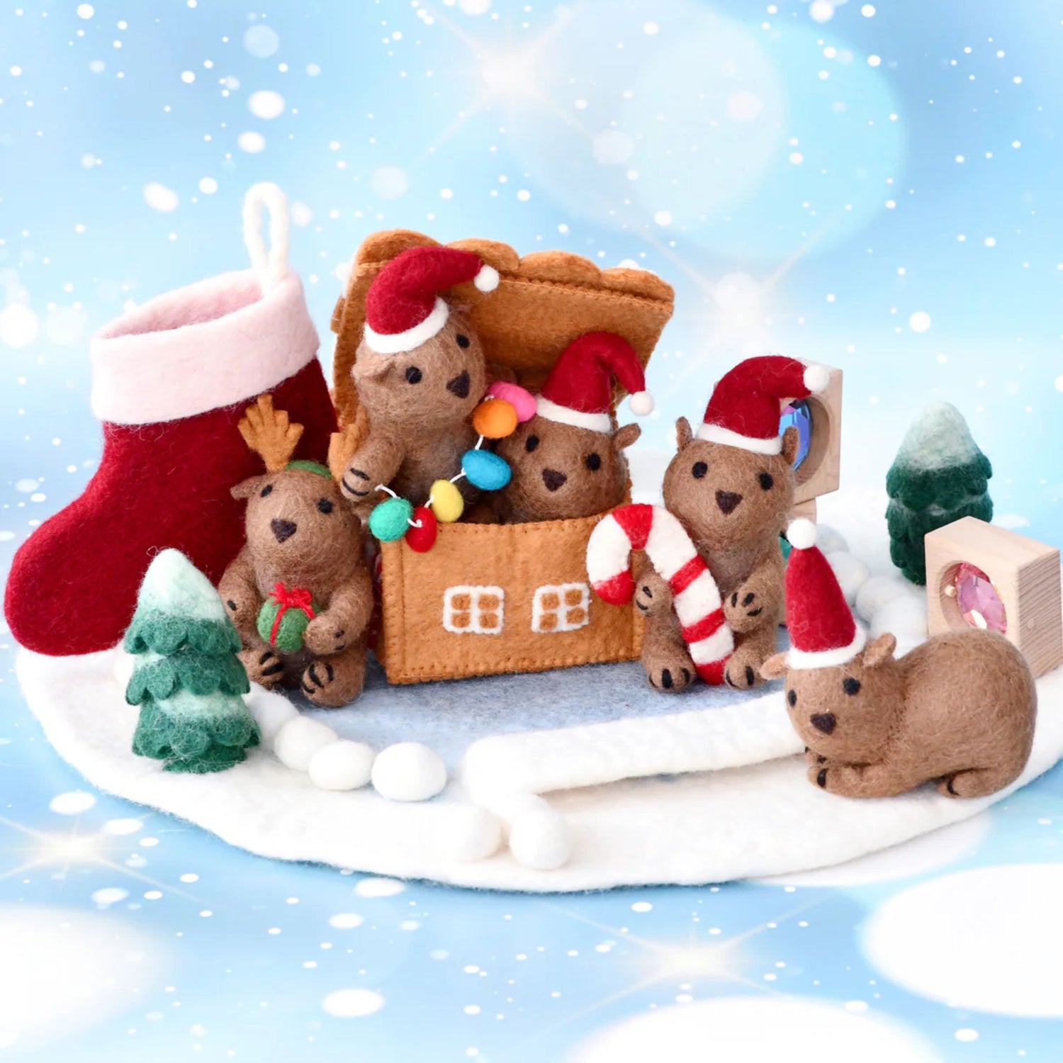 Felt Chocolate Gingerbread House with Green Christmas Wreath