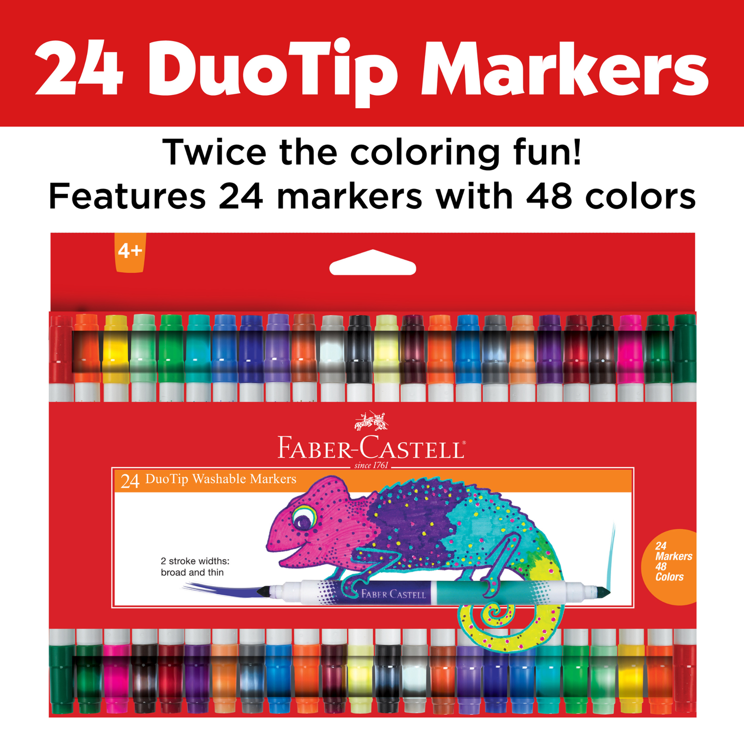 24 Duotip Washable Markers For Kids (48 Colours)