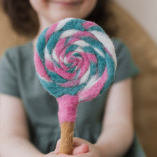 Felt Pink and Green Swirls Lollipop | Play Food