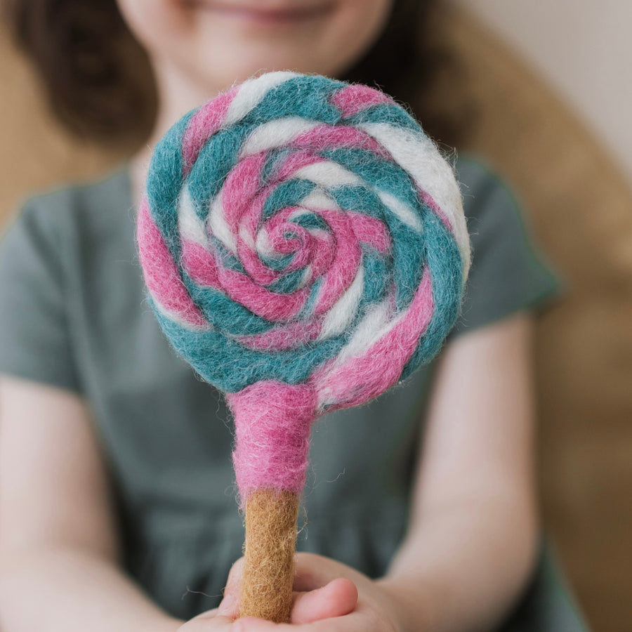 Felt Pink and Green Swirls Lollipop | Play Food