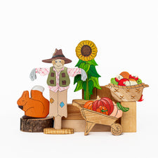 Wheelbarrow with Autumn Pumpkins | Wooden Toy Figurine
