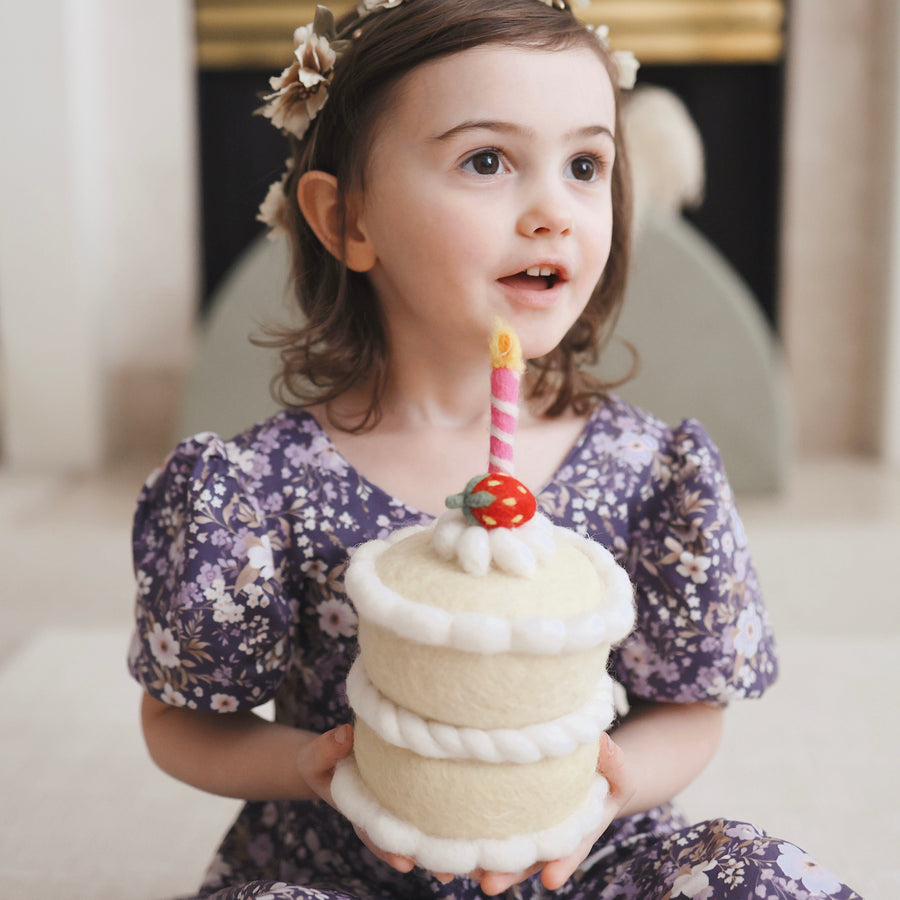 Felt Strawberry Shortcake Birthday Cake with Candle | Play Food