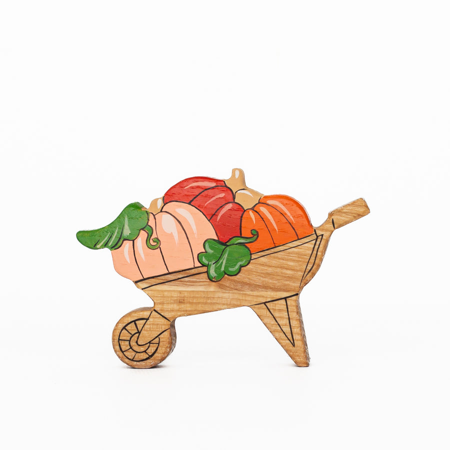 Wheelbarrow with Autumn Pumpkins | Wooden Toy Figurine