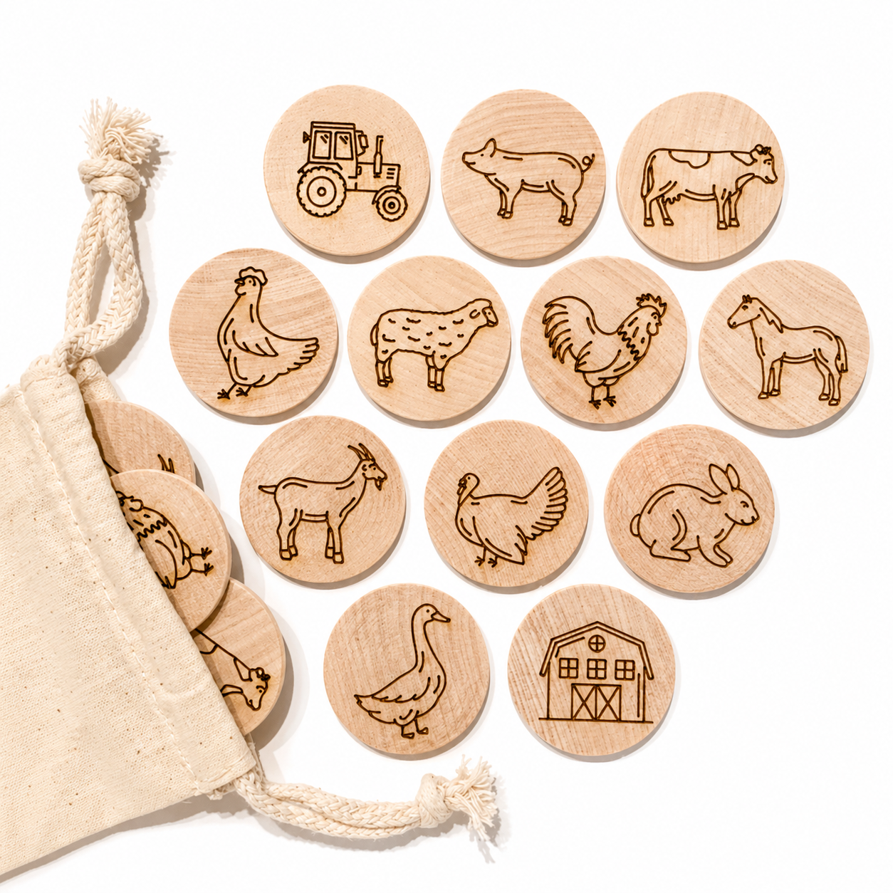 Wooden Farm Animal Memory Matching Game