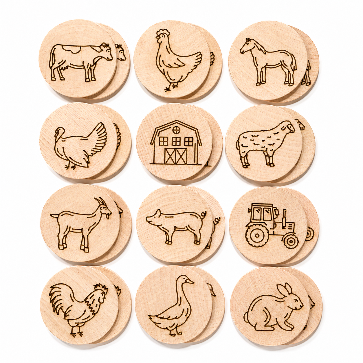 Wooden Farm Animal Memory Matching Game