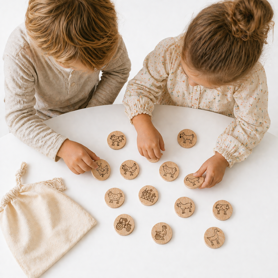 Wooden Farm Animal Memory Matching Game