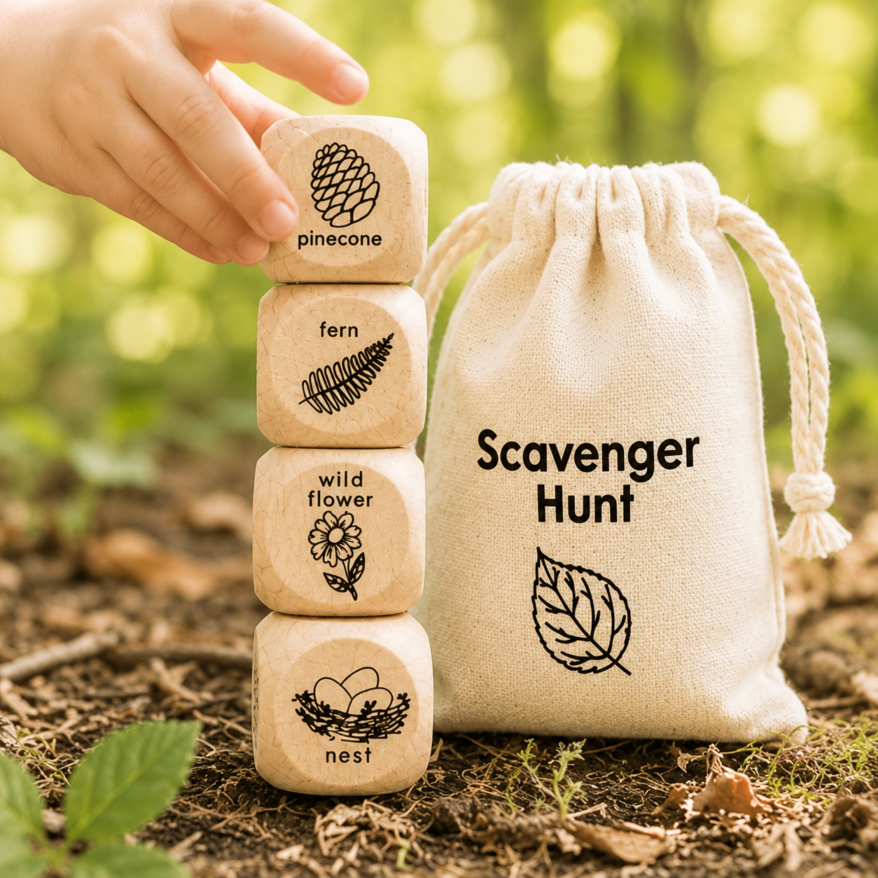 Wooden Nature Scavenger Hunt Dice (Set of 4)