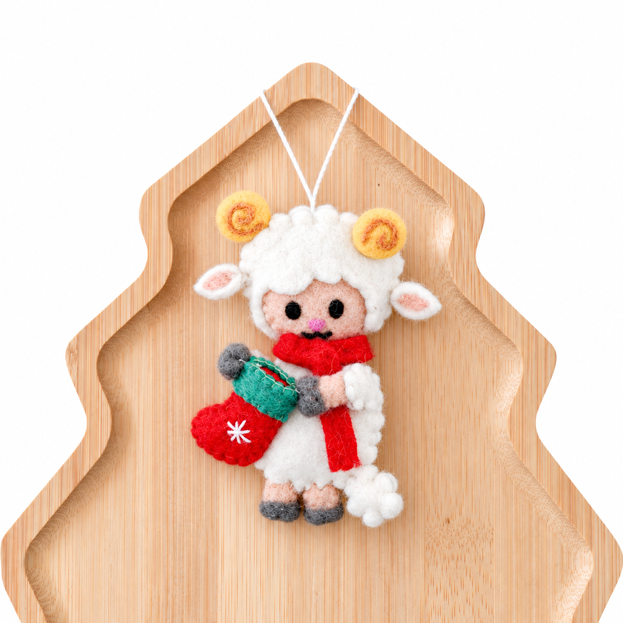 Felt Christmas Lamb With Stocking Ornament