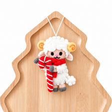Felt Christmas Lamb With Candy Cane Ornament