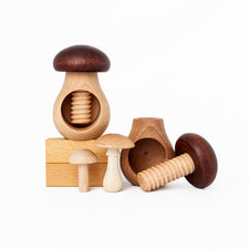 Handmade Montessori Toy Mushroom with Screw by Wooden Caterpillar