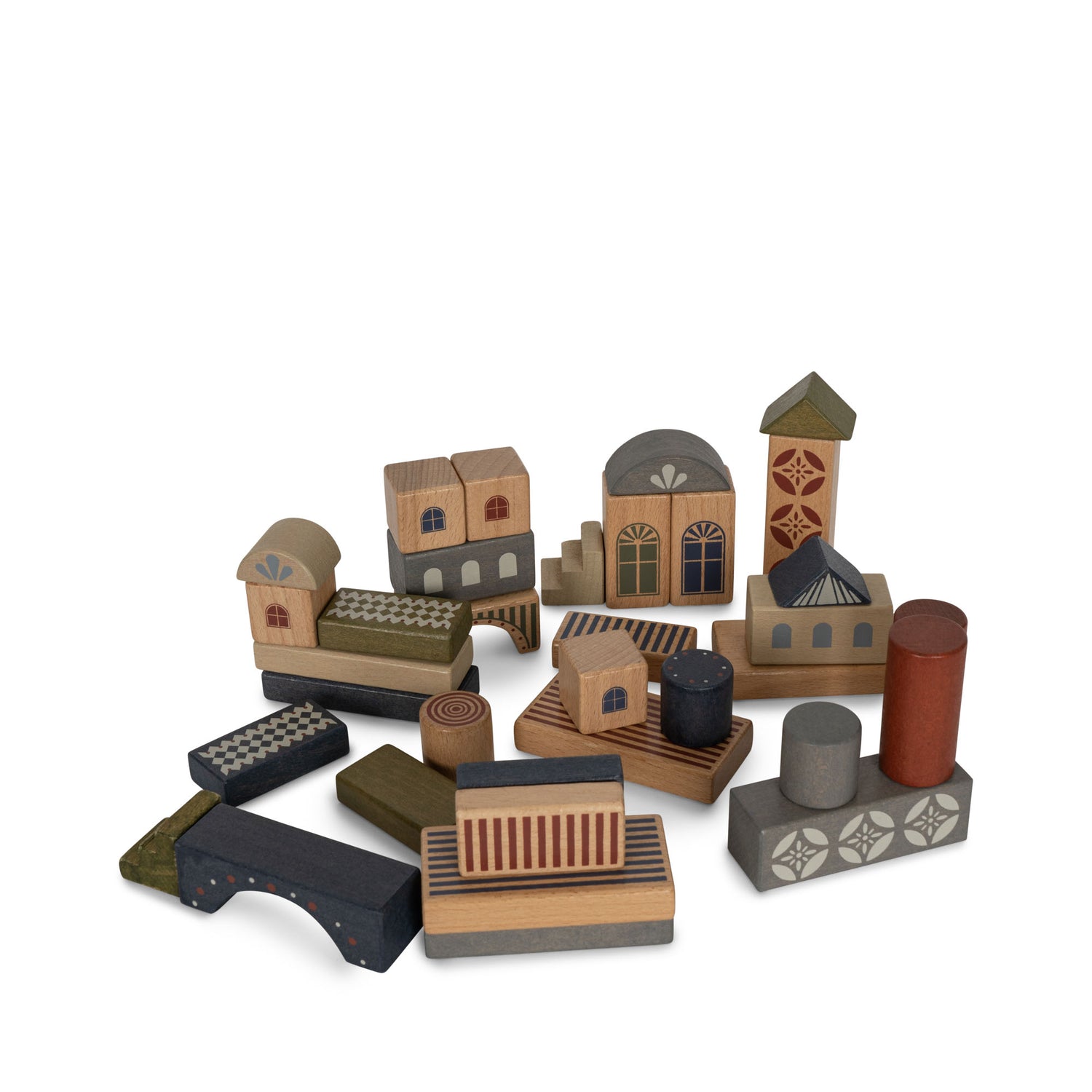 Wooden Printed Building Blocks (Set of 34) by Konges Sløjd