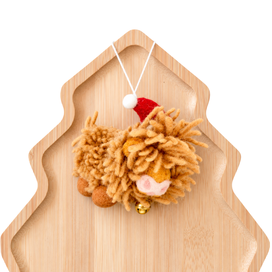 Felt Christmas Highland Cow With Bell Ornament