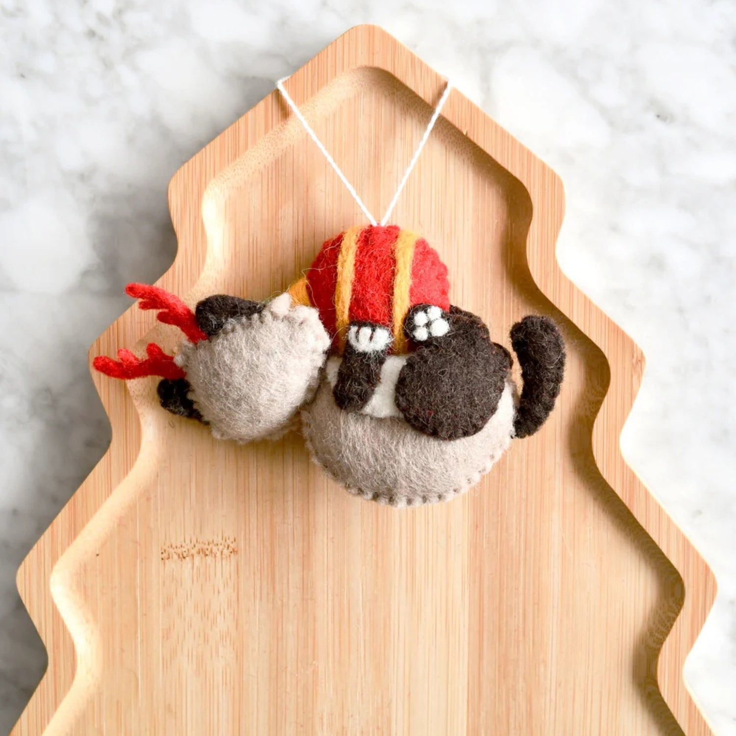Felt Christmas Cat with Ball Ornament