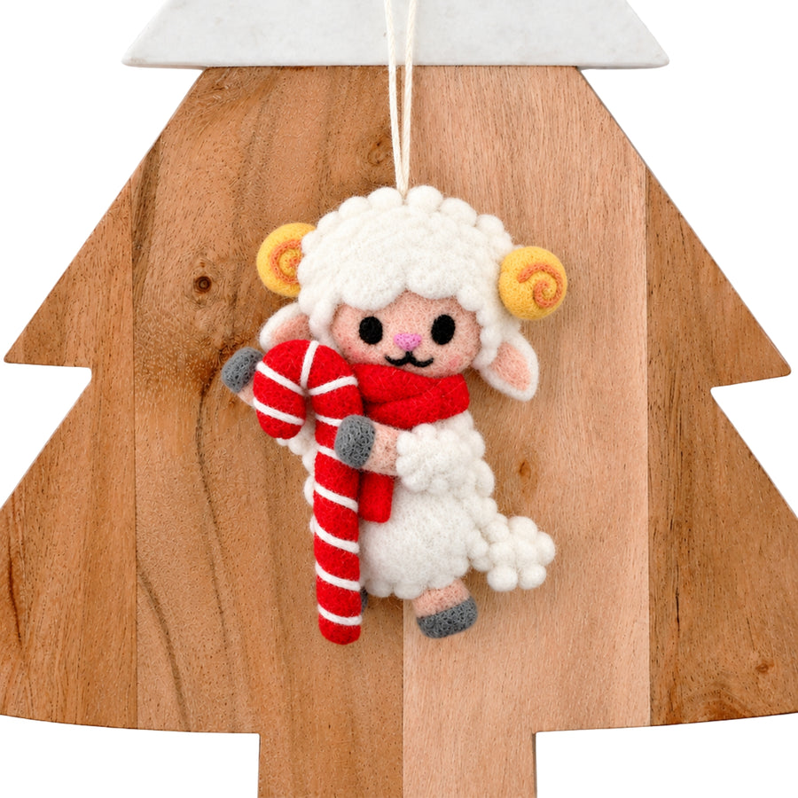 Felt Christmas Lamb With Candy Cane Ornament