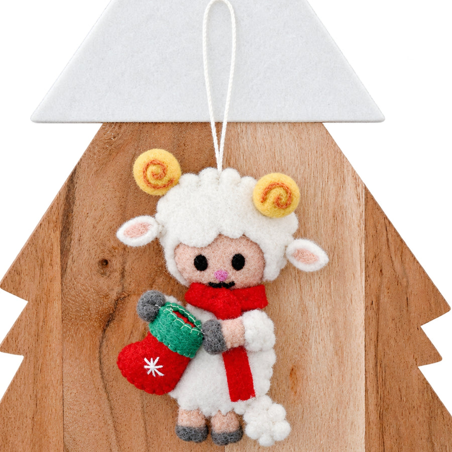 Felt Christmas Lamb With Stocking Ornament
