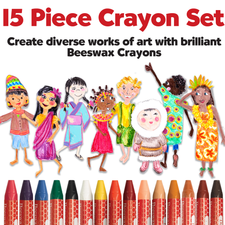 World Colours - 15 Beeswax Crayons with Skin Tones